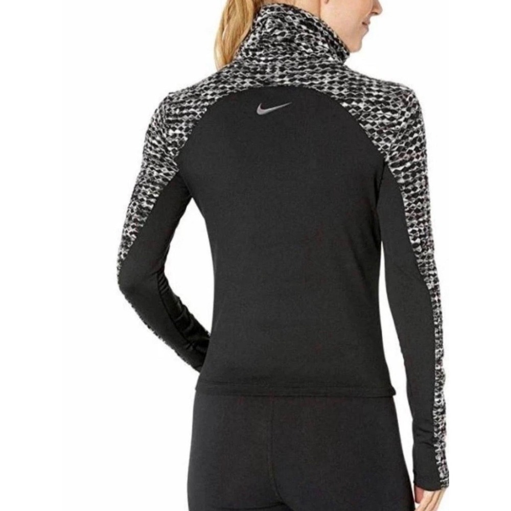 Nike Pro Hyperwarm Training Top Large Black White Geometric Turtleneck L/S Run - Picture 3 of 8